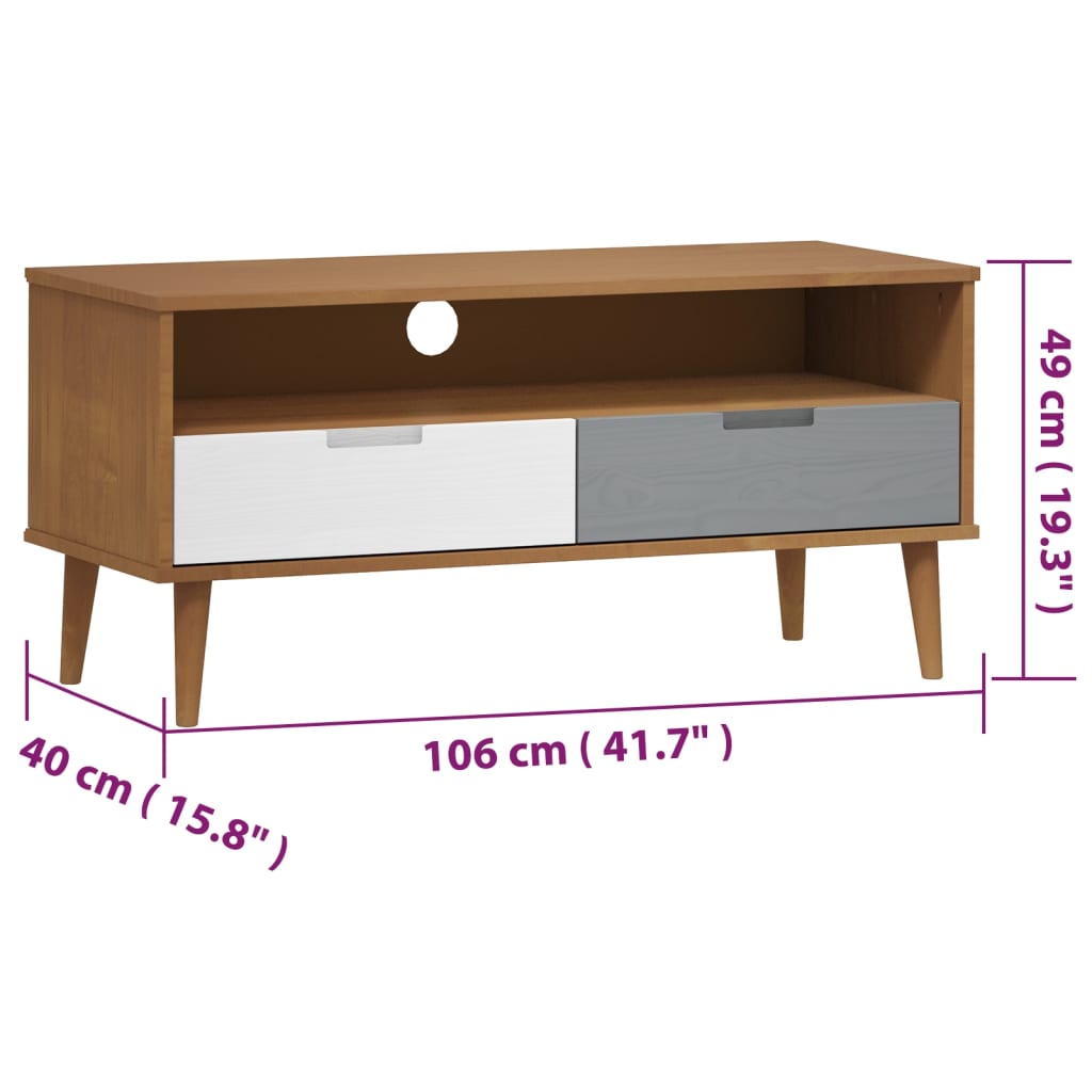 Dulap TV „MOLDE” maro, 106x40x49 cm, lemn masiv de pin Lando - Lando