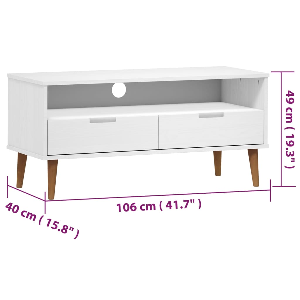 Dulap TV „MOLDE” alb, 106x40x49 cm, din lemn masiv de pin Lando - Lando