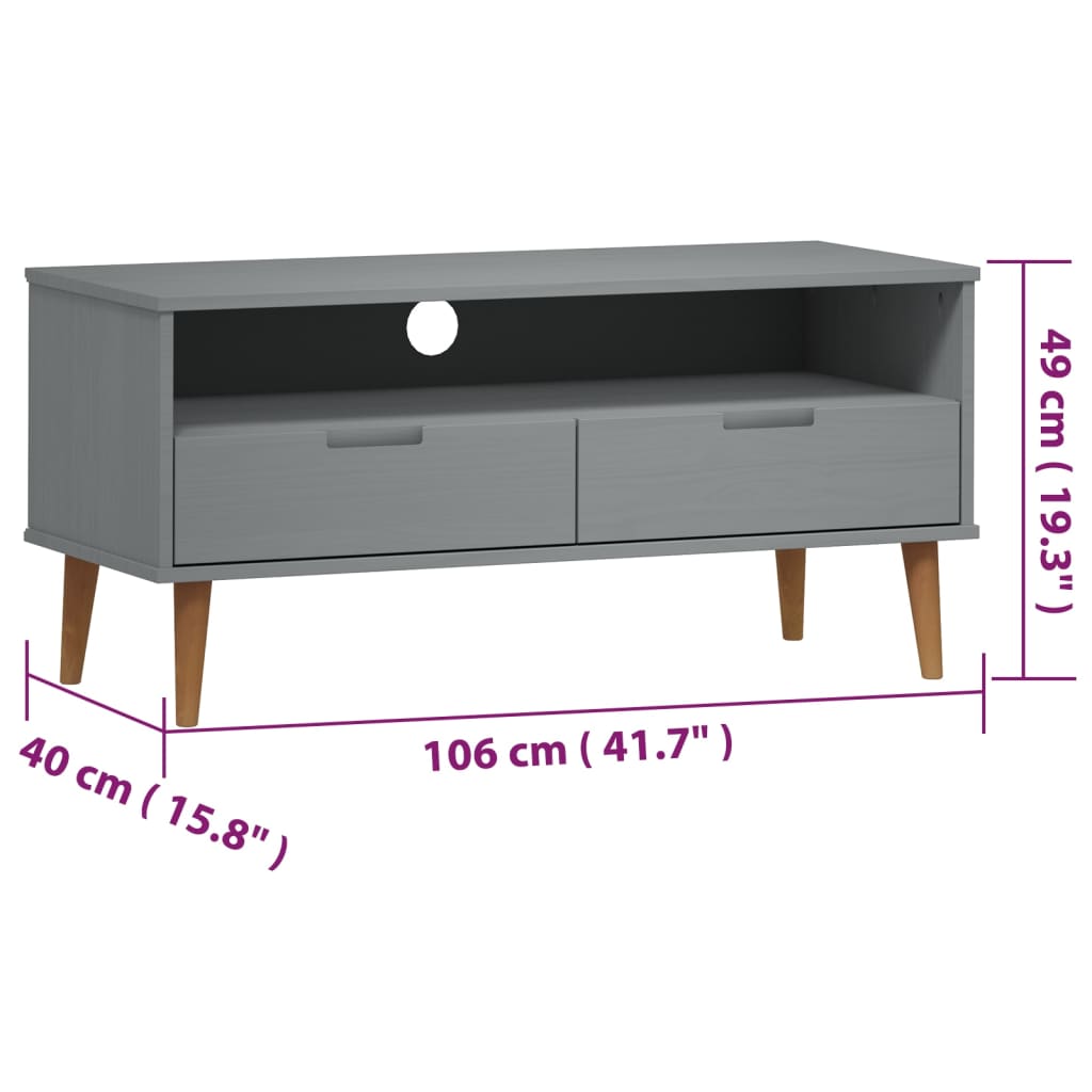 Dulap TV „MOLDE” gri, 106x40x49 cm, lemn masiv de pin Lando - Lando