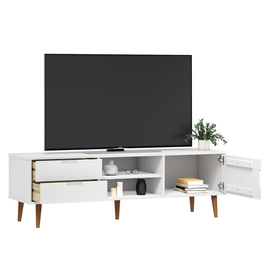 Dulap TV „MOLDE” alb, 158x40x49 cm, lemn masiv de pin