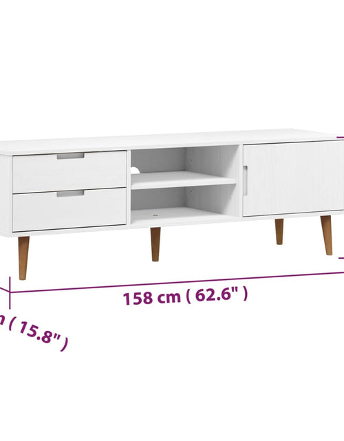 Încărcați imaginea în vizualizatorul Galerie, Dulap TV „MOLDE” alb, 158x40x49 cm, lemn masiv de pin
