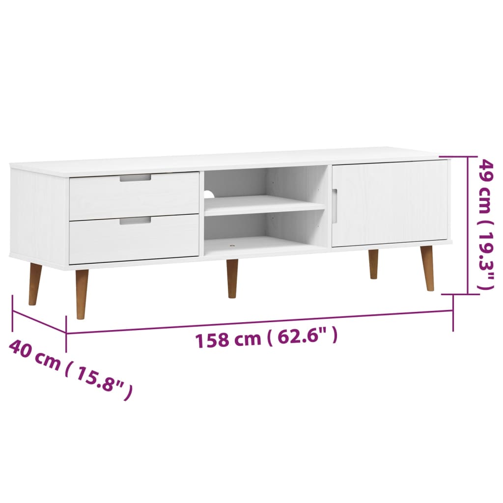 Dulap TV „MOLDE” alb, 158x40x49 cm, lemn masiv de pin