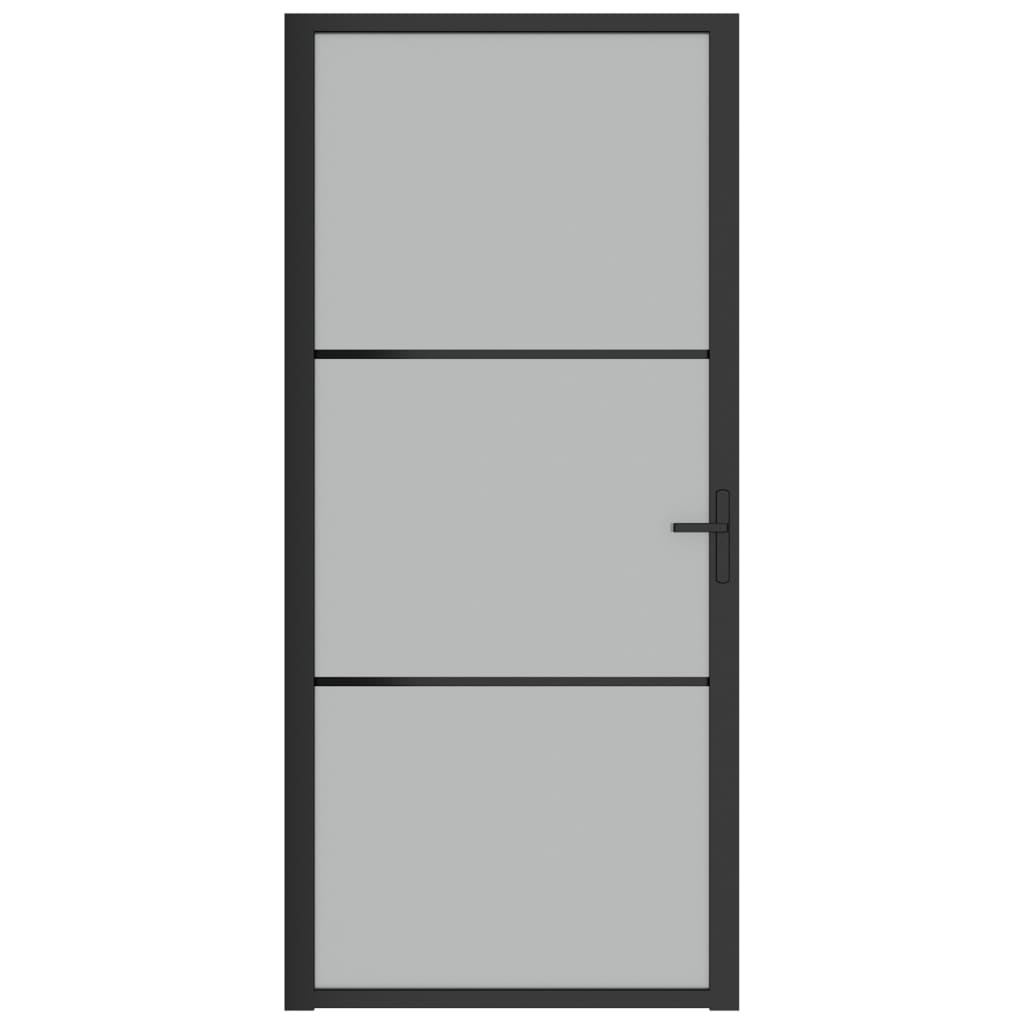 Ușă de interior, 93x201,5 cm, sticlă neagră mată și aluminiu - Lando