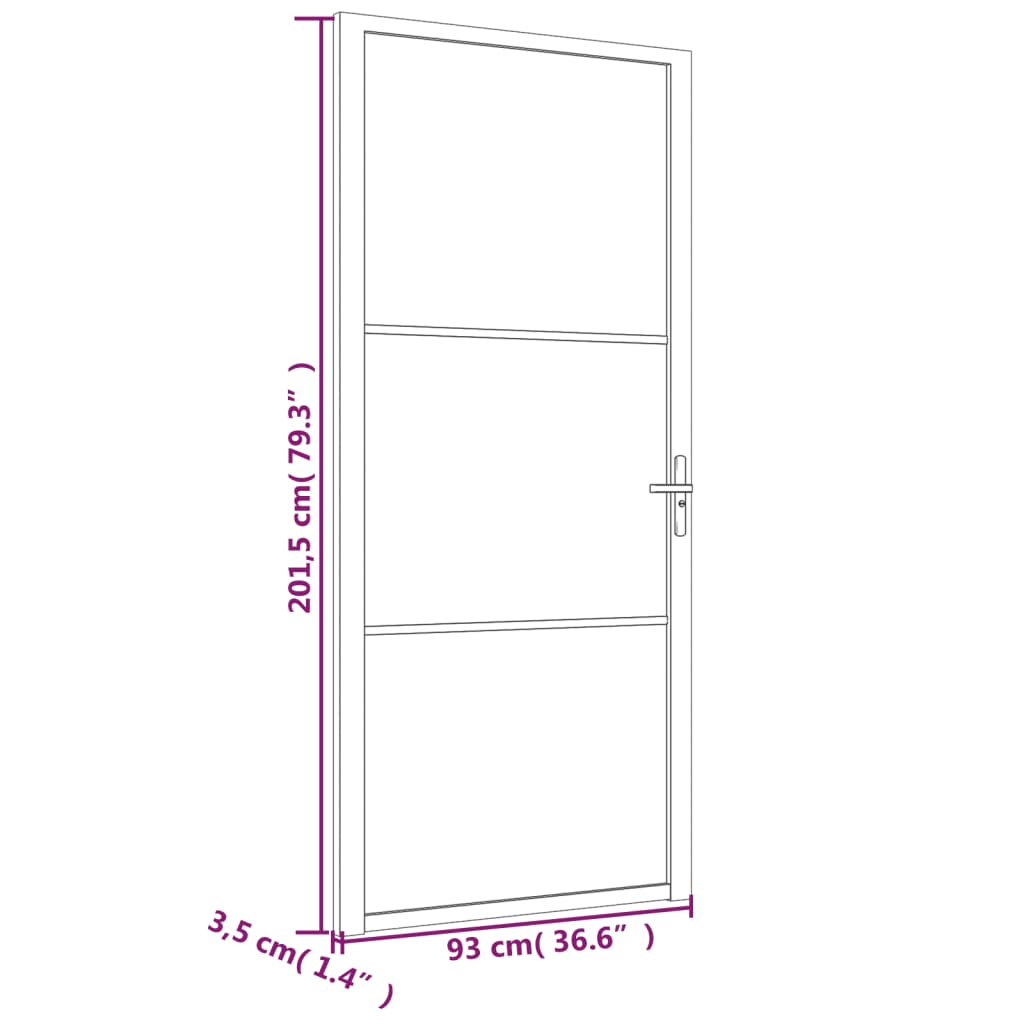 Ușă de interior, 93x201,5 cm, sticlă neagră mată și aluminiu - Lando
