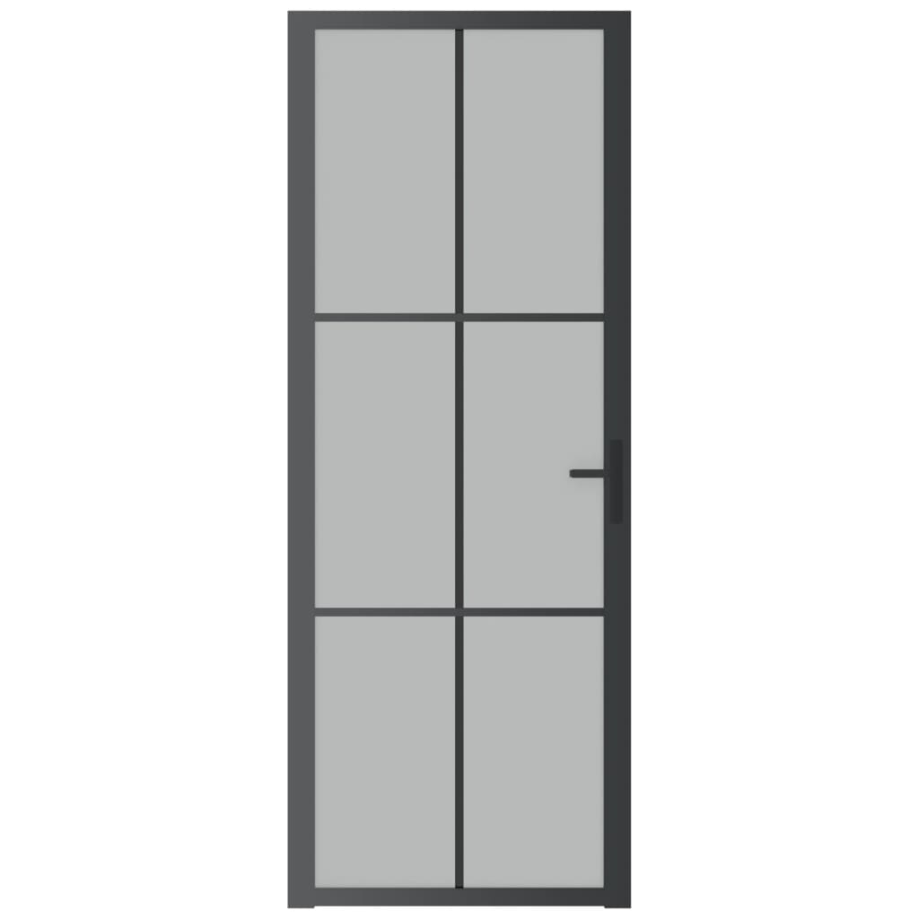 Ușă de interior, 76x201,5 cm, sticlă neagră mată și aluminiu - Lando