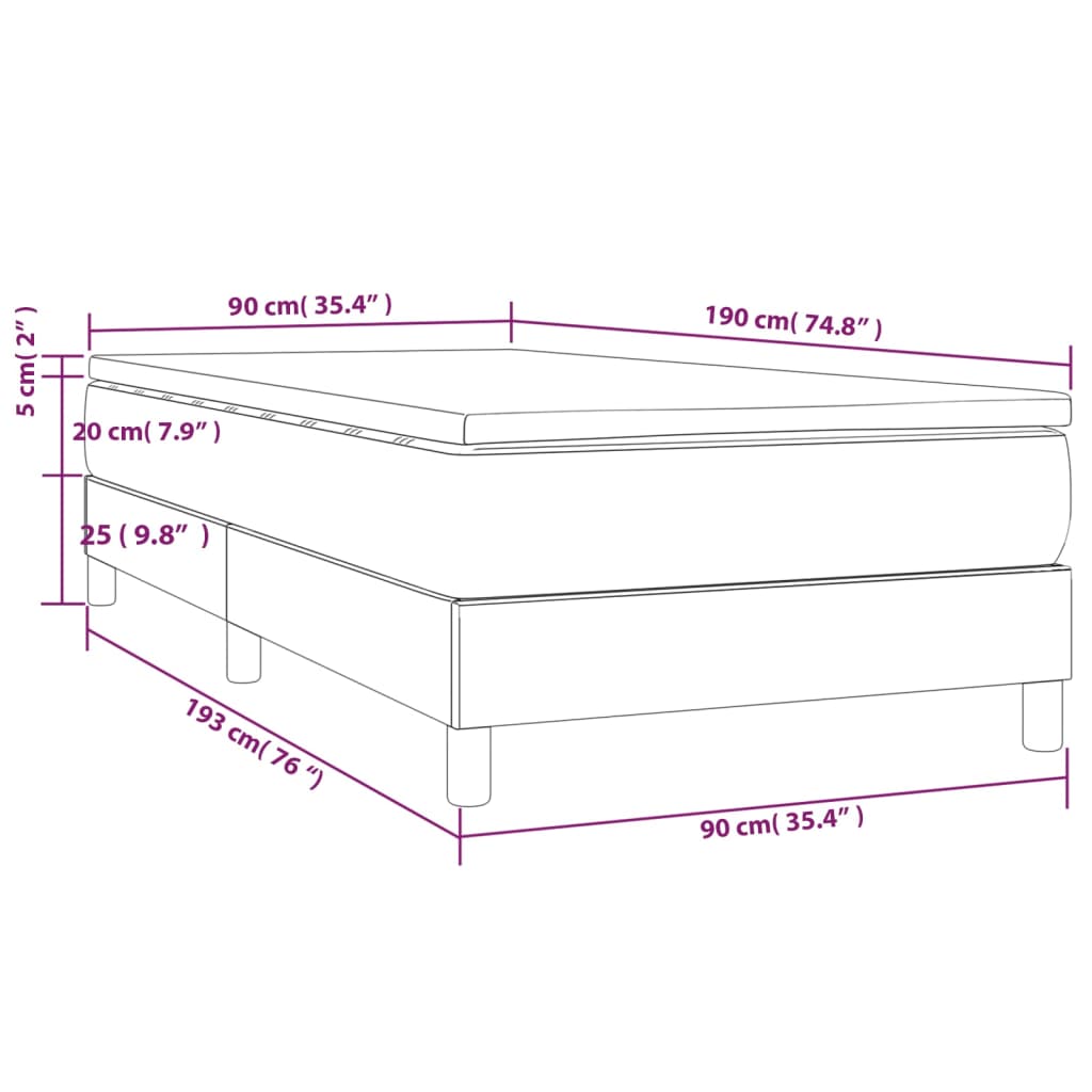 Pat box spring cu saltea, gri închis, 90x190 cm, textil - Lando