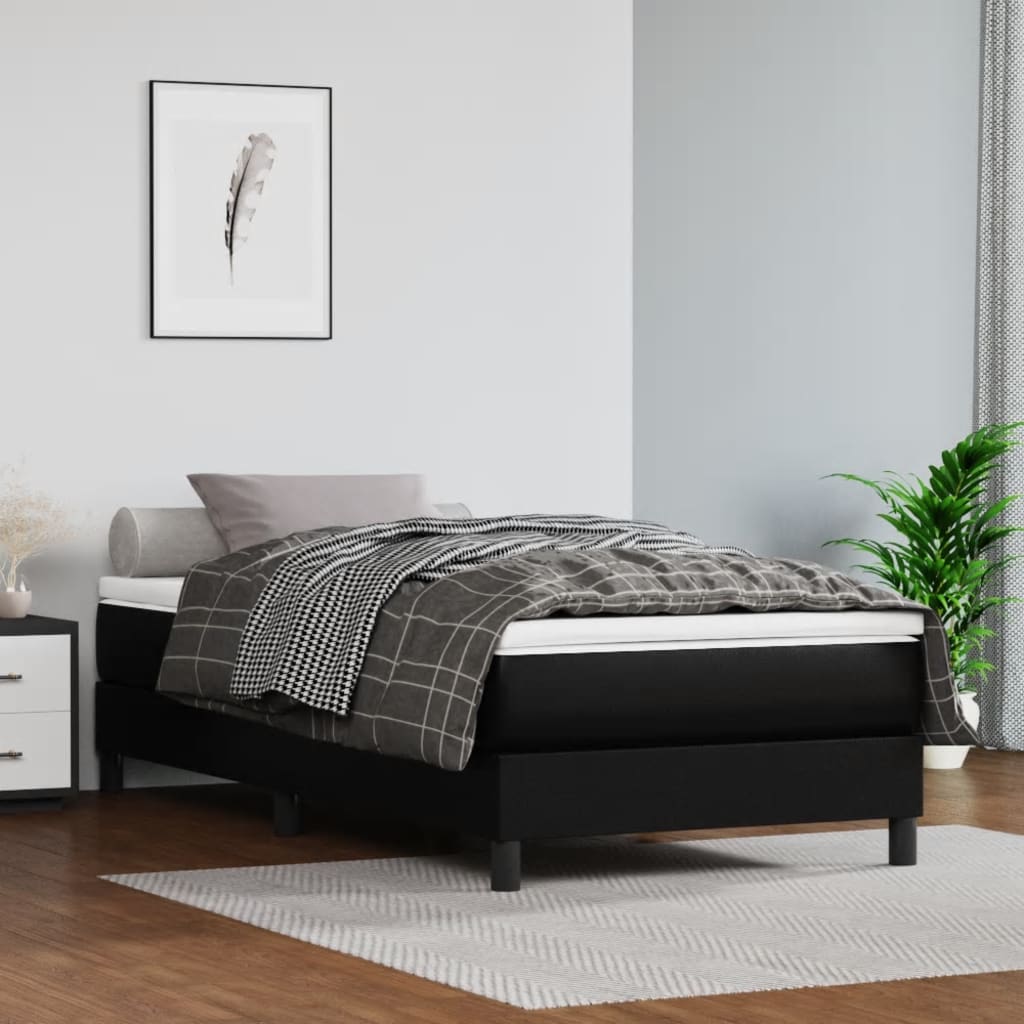 Pat box spring cu saltea, negru, 80x200 cm, piele ecologică - Lando