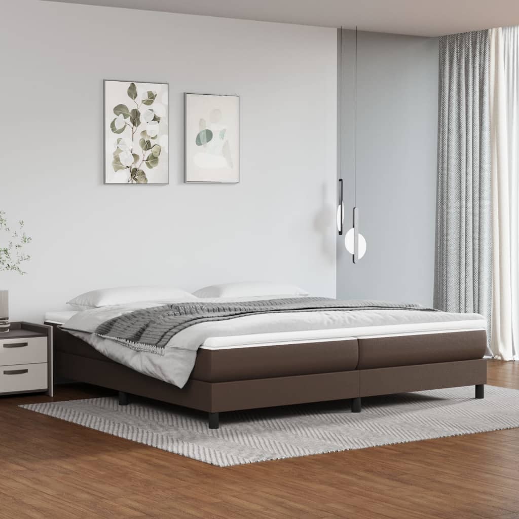 Pat box spring cu saltea, maro, 200x200 cm, piele ecologică - Lando