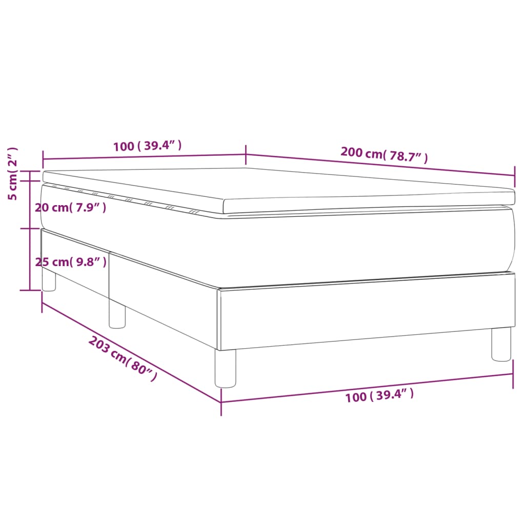 Pat box spring cu saltea, gri deschis, 100x200 cm, catifea - Lando