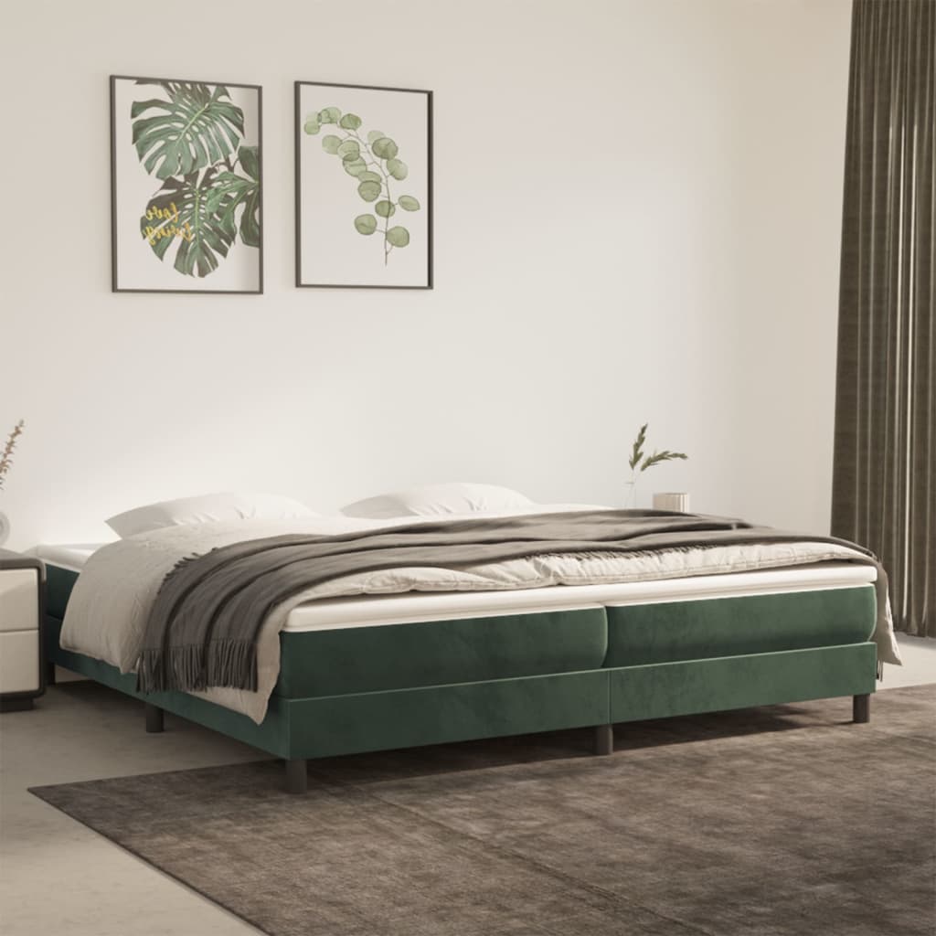 Pat box spring cu saltea, verde închis, 200x200 cm, catifea - Lando