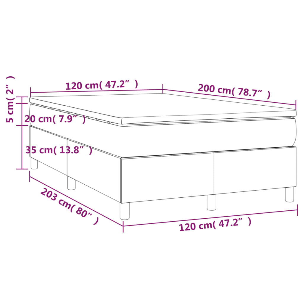 Pat box spring cu saltea, gri închis, 120x200 cm, textil - Lando