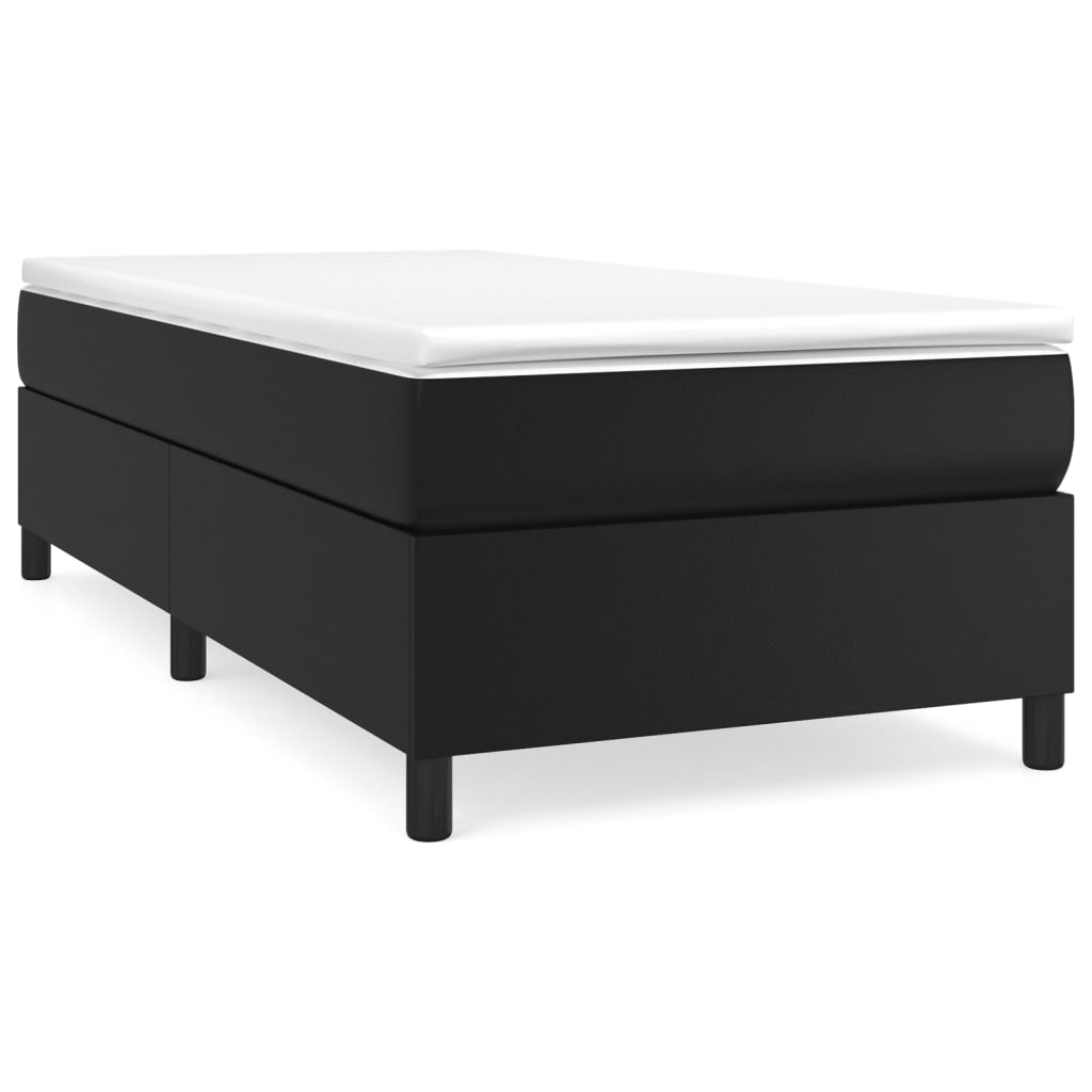 Pat box spring cu saltea, negru, 90x190 cm, piele ecologică - Lando