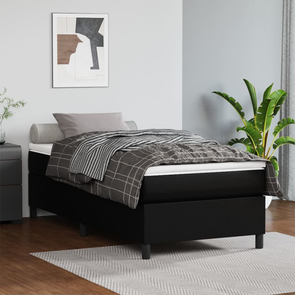 Pat box spring cu saltea, negru, 100x200 cm, piele ecologică - Lando