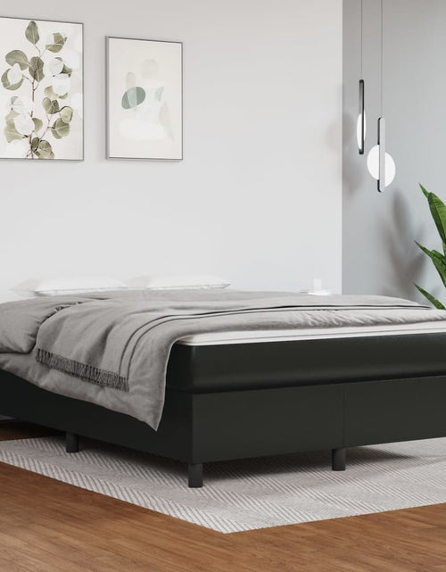 Загрузите изображение в средство просмотра галереи, Pat box spring cu saltea, negru, 140x190 cm, piele ecologică - Lando
