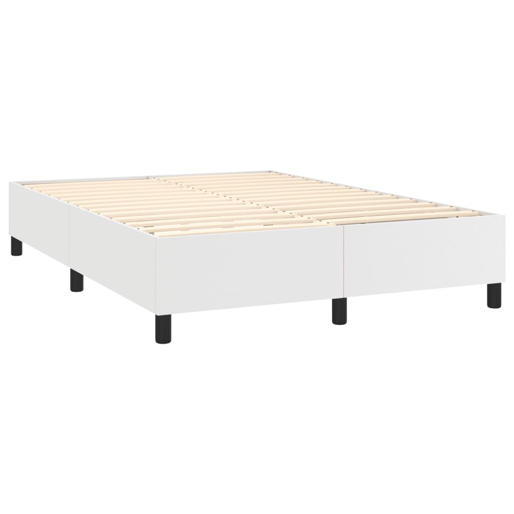 Pat box spring cu saltea, alb, 140x190 cm, piele ecologică - Lando