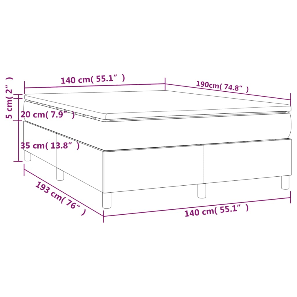 Pat box spring cu saltea, alb, 140x190 cm, piele ecologică - Lando