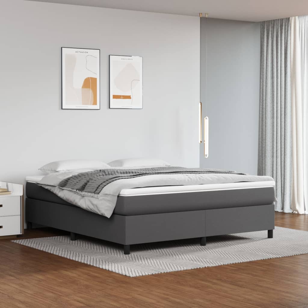 Pat box spring cu saltea, gri, 160x200 cm, piele ecologică - Lando