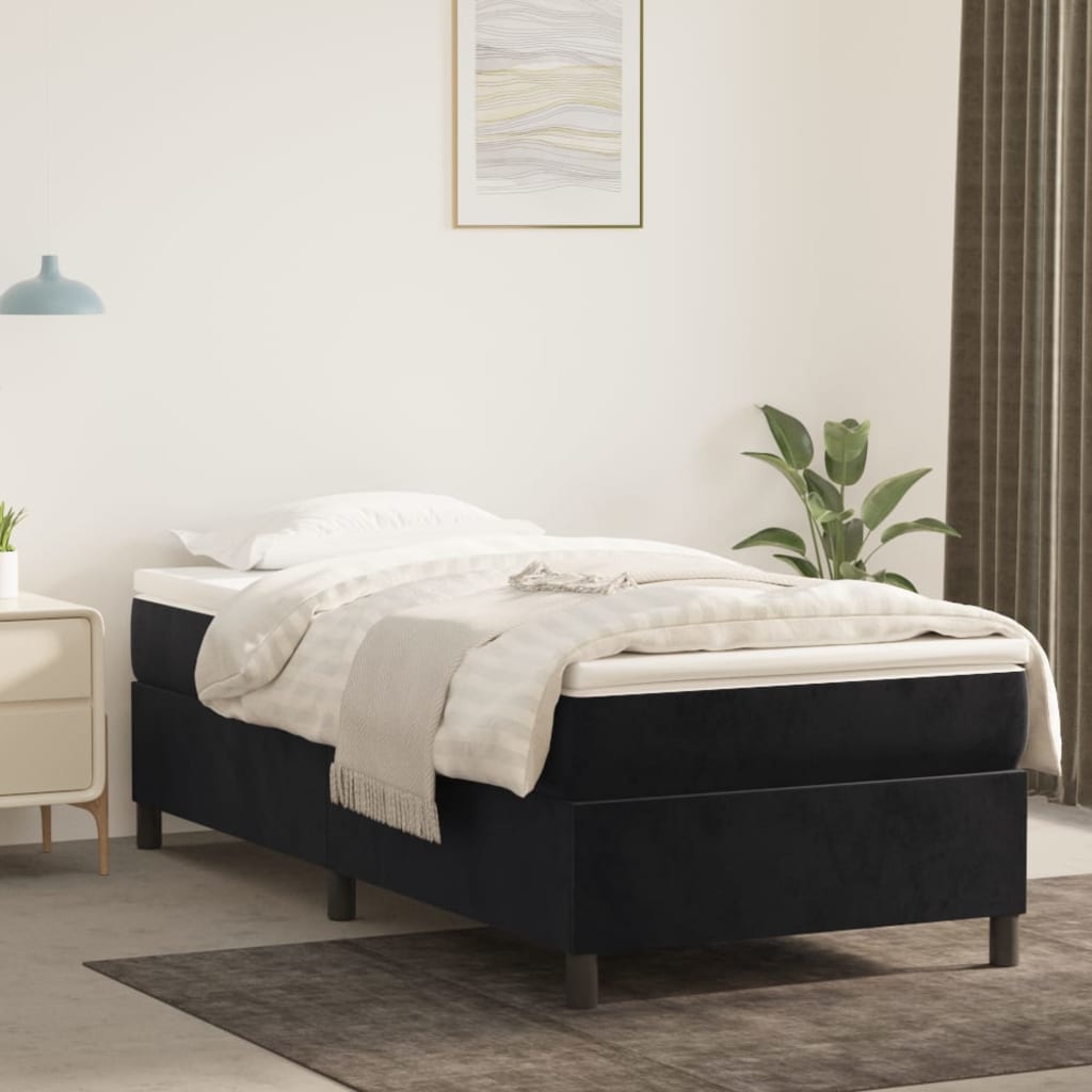 Pat box spring cu saltea, negru, 90x200 cm, catifea - Lando