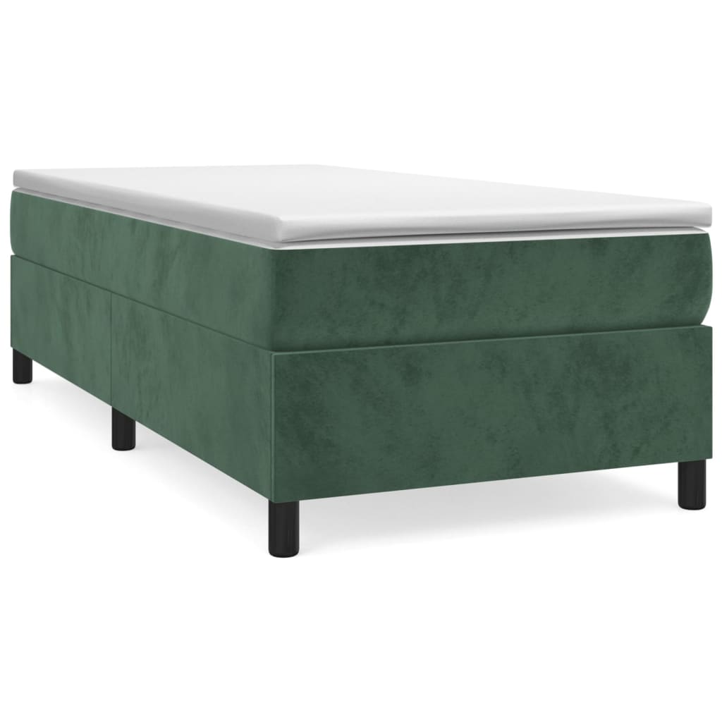 Pat box spring cu saltea, verde închis, 90x200 cm, catifea - Lando