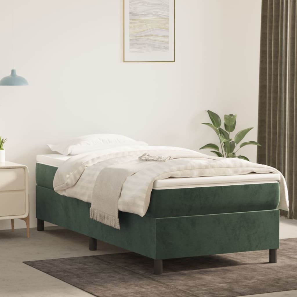 Pat box spring cu saltea, verde închis, 90x200 cm, catifea - Lando