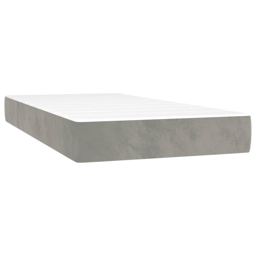 Pat box spring cu saltea, gri deschis, 100x200 cm, catifea - Lando