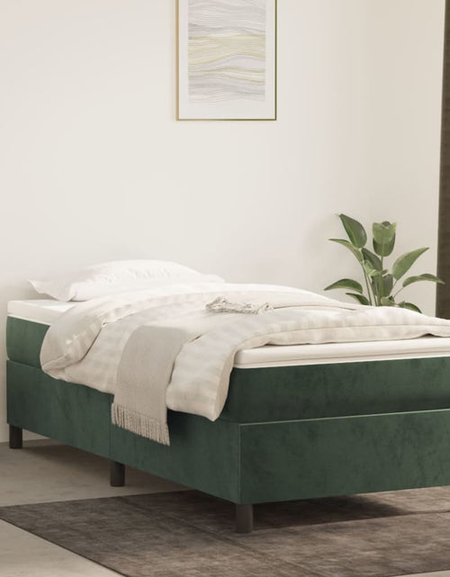 Загрузите изображение в средство просмотра галереи, Pat box spring cu saltea, verde închis, 100x200 cm, catifea - Lando
