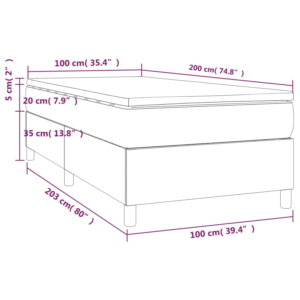 Pat box spring cu saltea, albastru închis, 100x200 cm, catifea - Lando