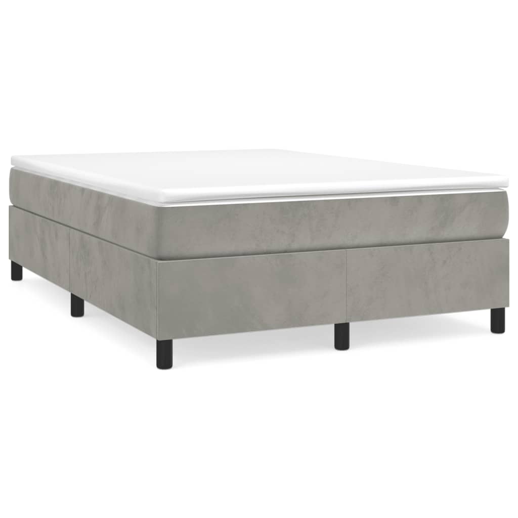 Pat box spring cu saltea, gri deschis, 140x190 cm, catifea