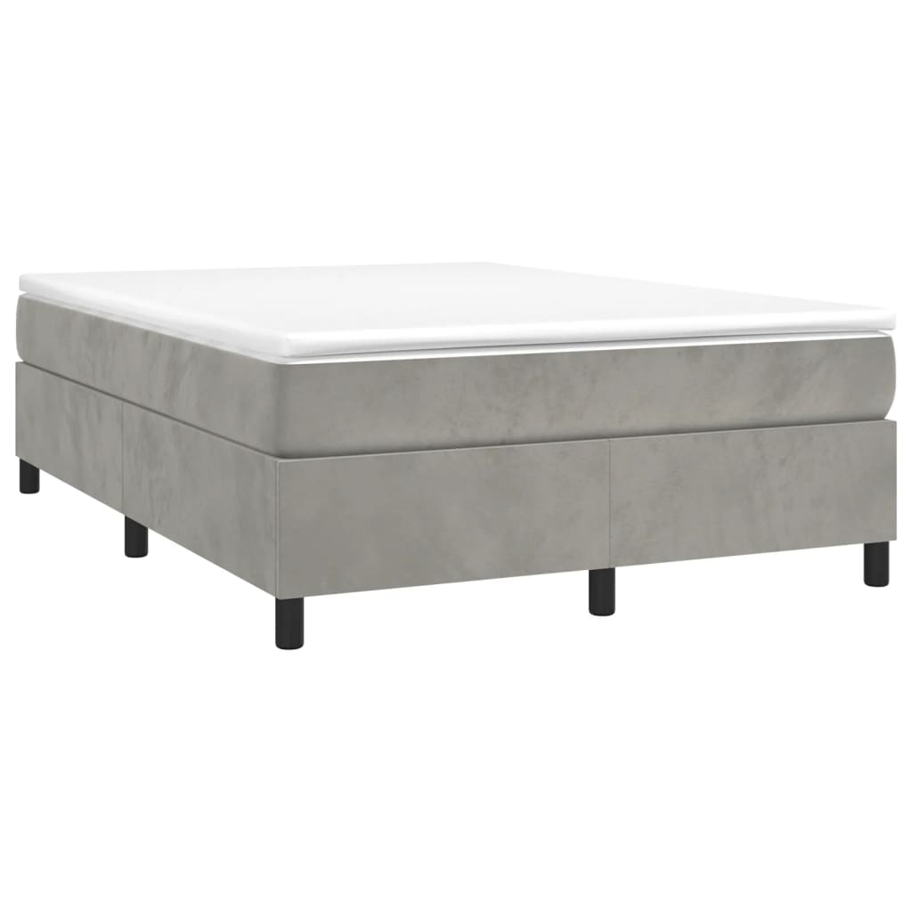 Pat box spring cu saltea, gri deschis, 140x190 cm, catifea