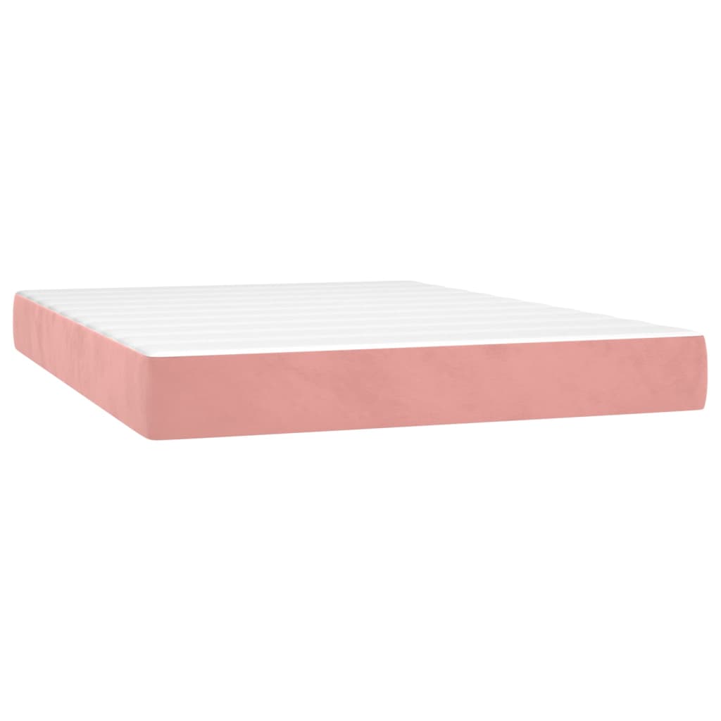 Pat box spring cu saltea, roz, 140x190 cm, catifea - Lando