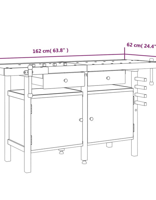 Загрузите изображение в средство просмотра галереи, Banc de lucru cu sertare și menghine, 162x62x83 cm, lemn acacia Lando - Lando
