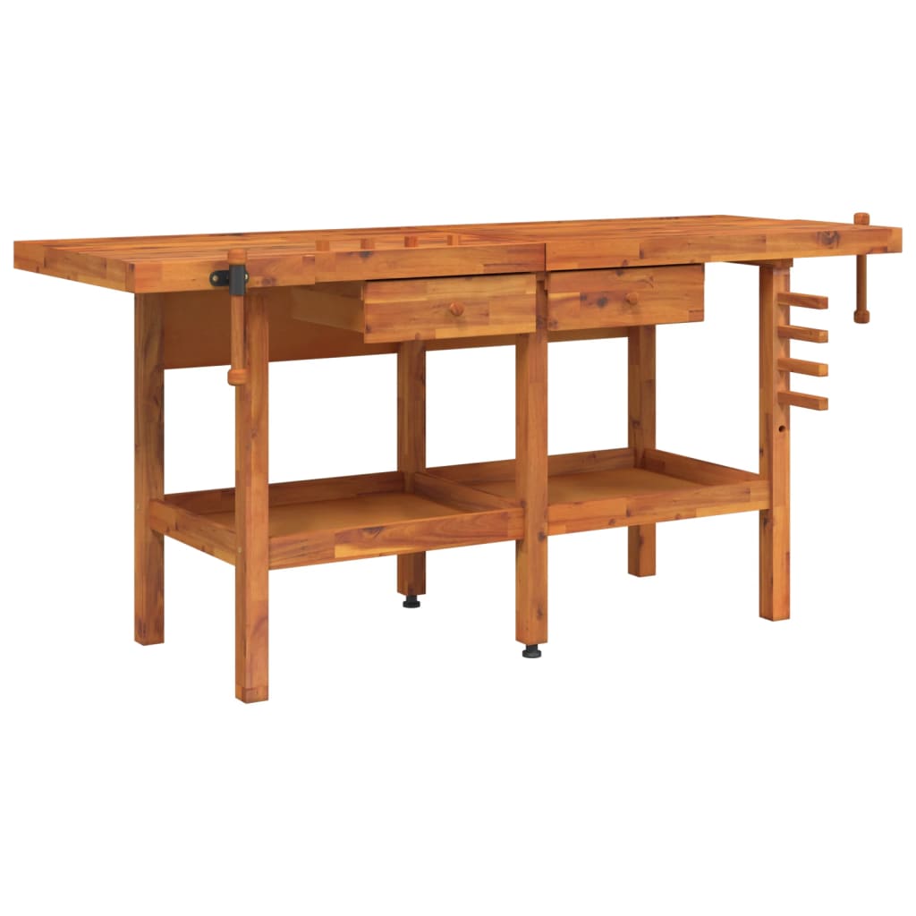 Banc de lucru cu sertare și menghine, 192x62x83 cm, lemn acacia - Lando