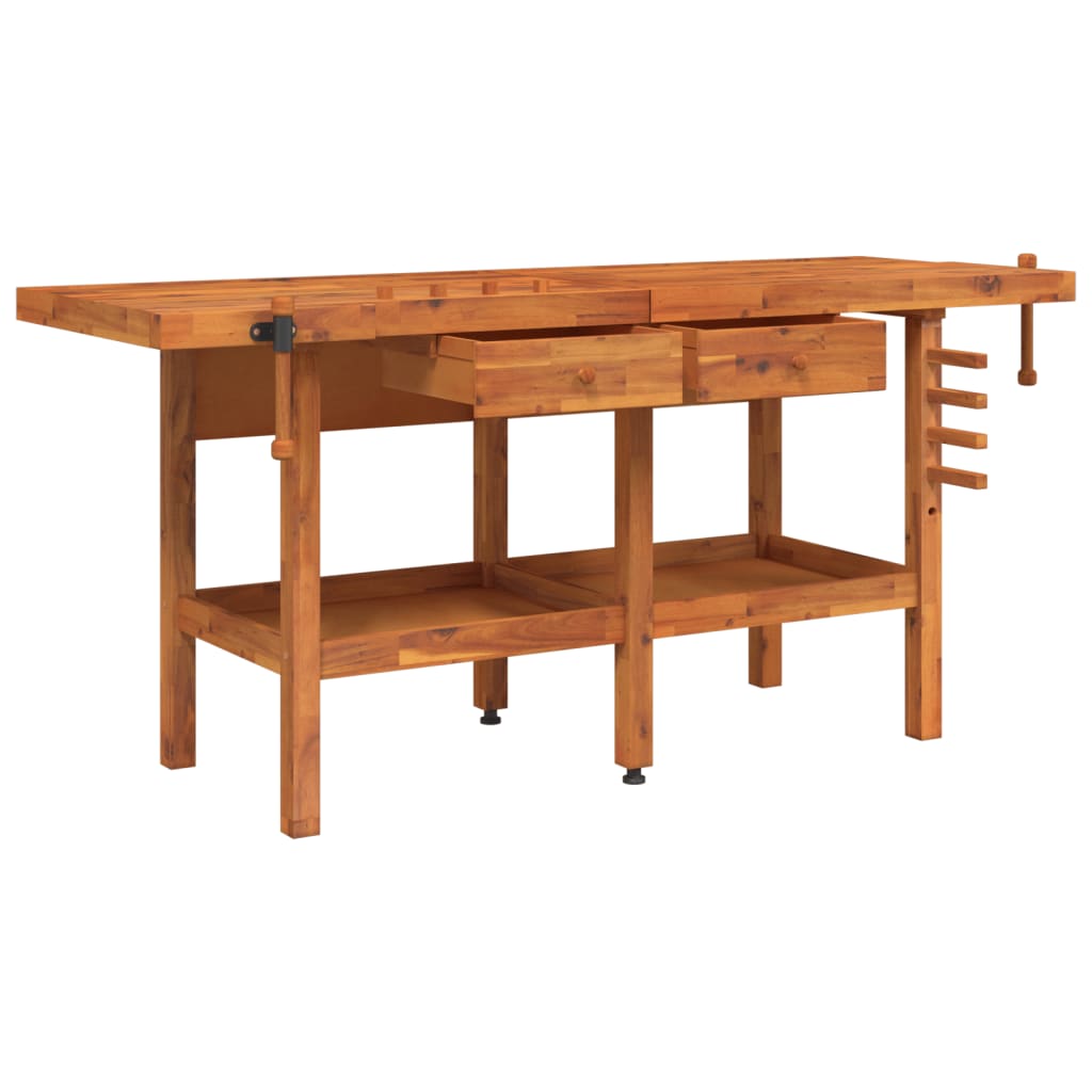 Banc de lucru cu sertare și menghine, 192x62x83 cm, lemn acacia - Lando