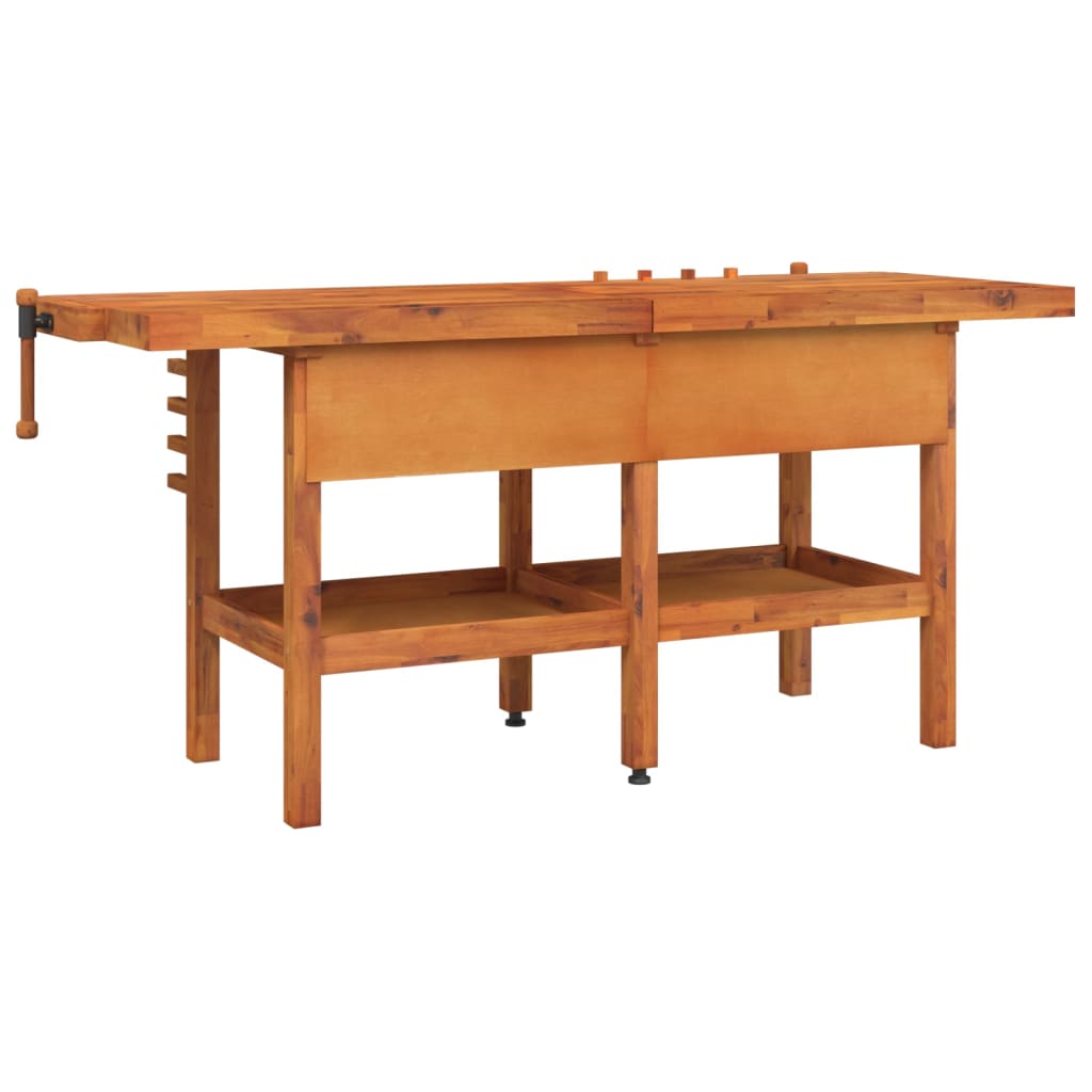 Banc de lucru cu sertare și menghine, 192x62x83 cm, lemn acacia - Lando