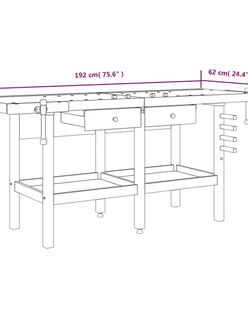 Încărcați imaginea în vizualizatorul Galerie, Banc de lucru cu sertare și menghine, 192x62x83 cm, lemn acacia - Lando
