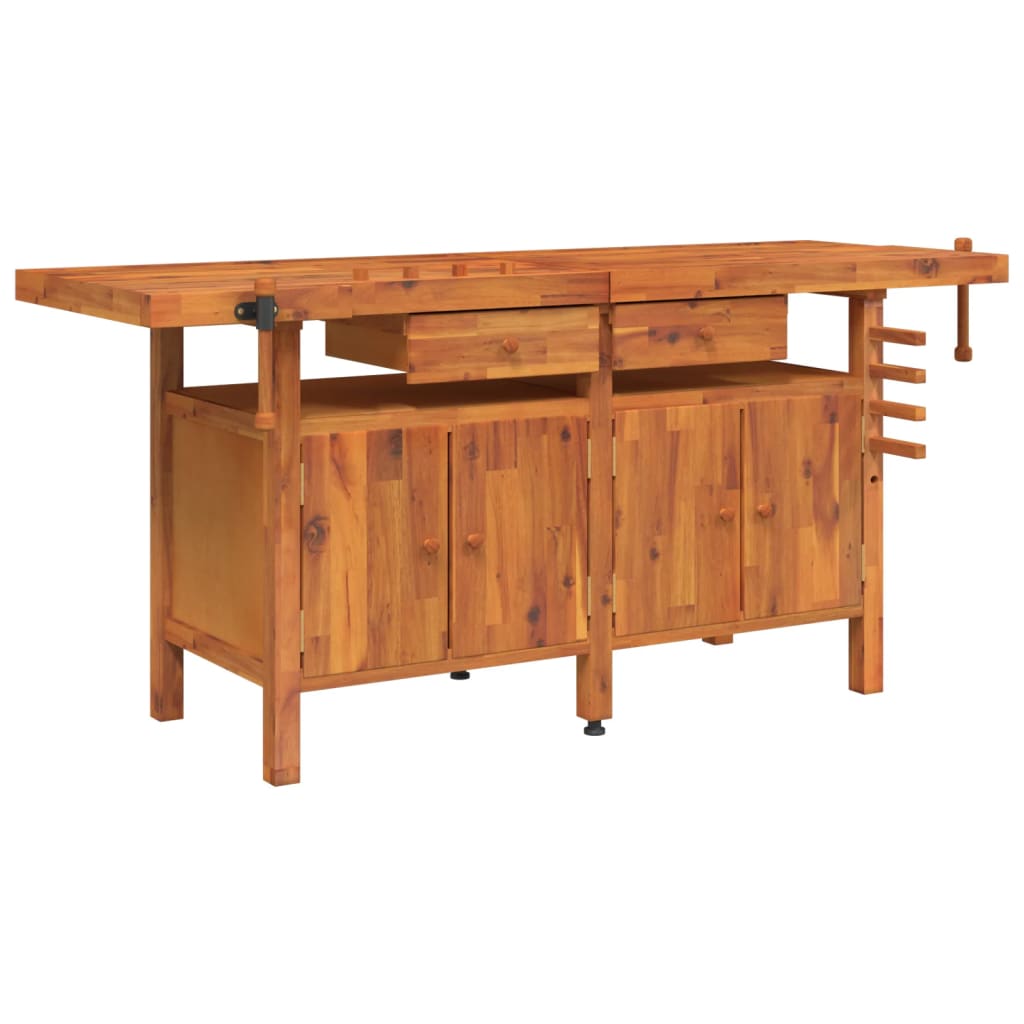 Banc de lucru cu sertare și menghine, 192x62x83 cm, lemn acacia - Lando