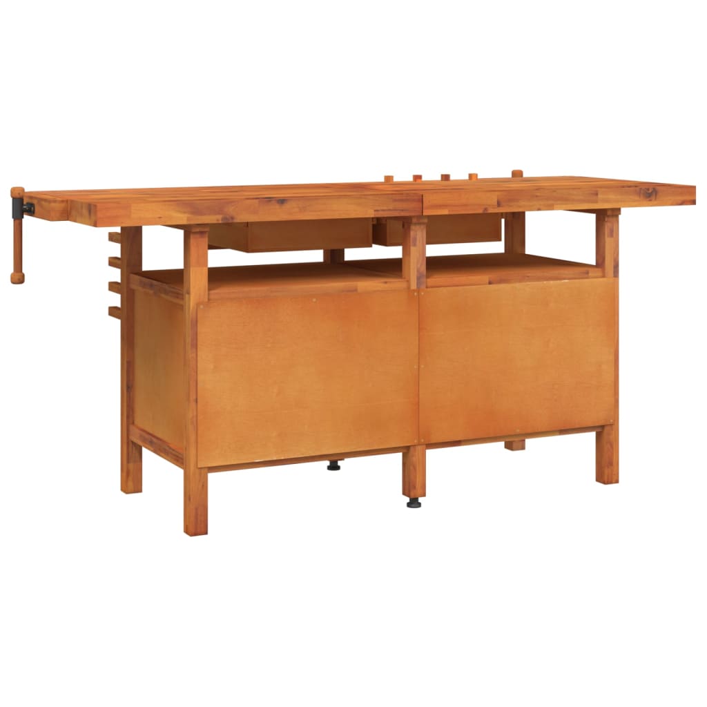 Banc de lucru cu sertare și menghine, 192x62x83 cm, lemn acacia - Lando