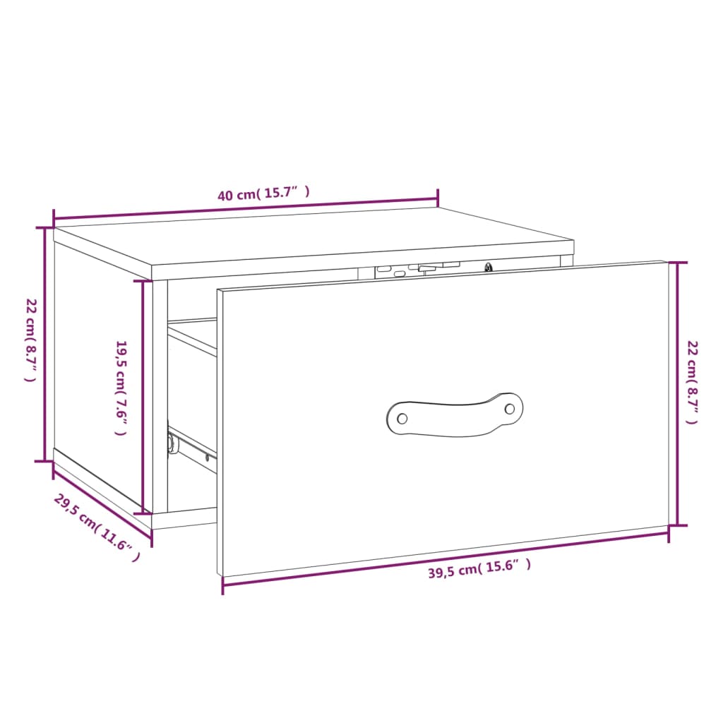 Noptiere de perete, 2 buc., alb, 40x29,5x22 cm - Lando