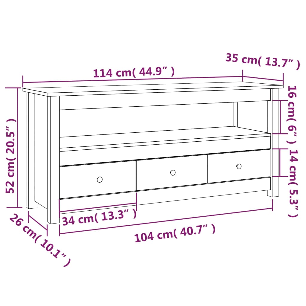 Comodă TV, alb, 114x35x52 cm, lemn masiv de pin Lando - Lando