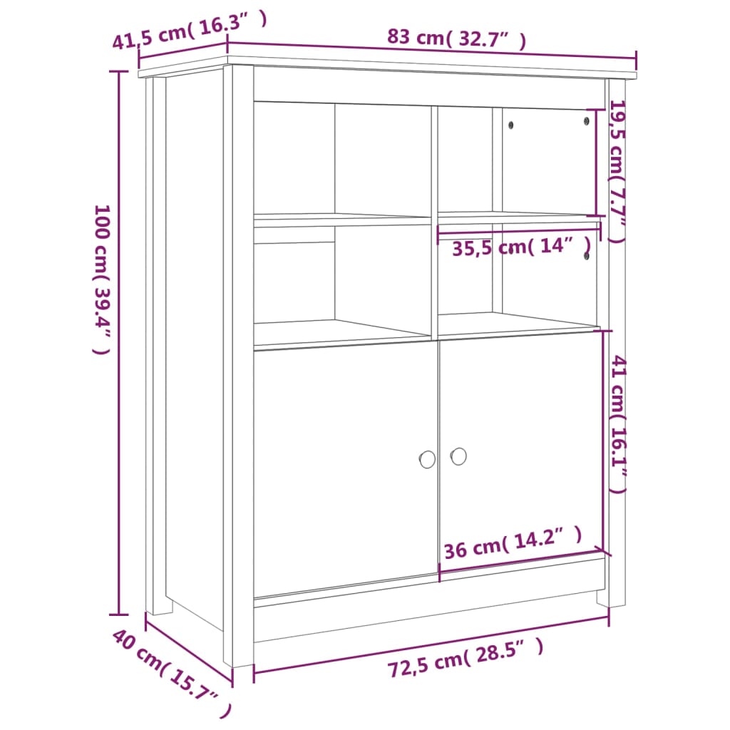 Servantă, gri, 83x41,5x100 cm, lemn masiv de pin Lando - Lando