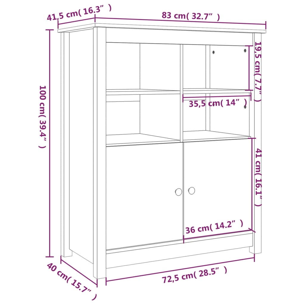 Servantă, maro miere, 83x41,5x100 cm, lemn masiv de pin Lando - Lando