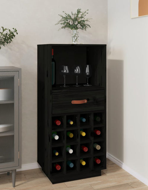 Încărcați imaginea în vizualizatorul Galerie, Dulap de vinuri, negru, 45x34x100 cm, lemn masiv de pin - Lando
