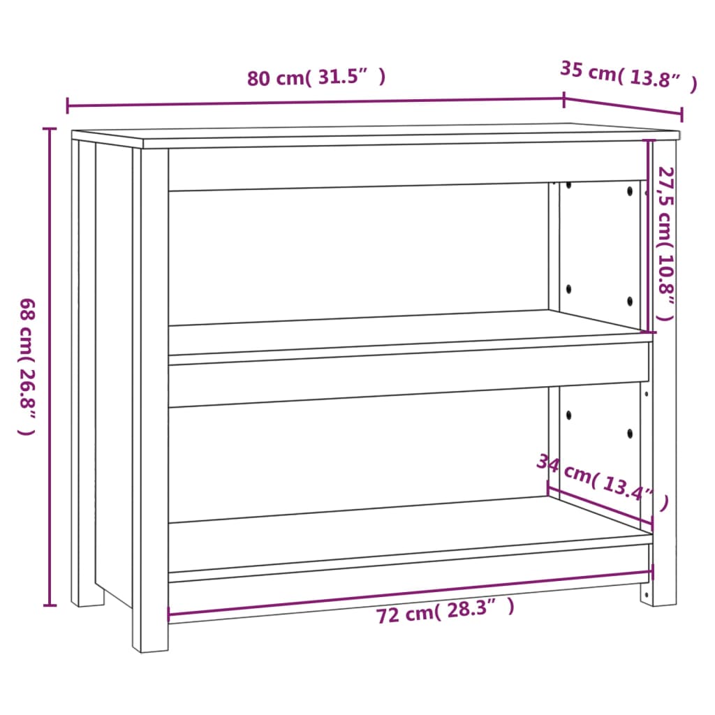 Bibliotecă, maro miere, 80x35x68 cm, lemn masiv de pin Lando - Lando