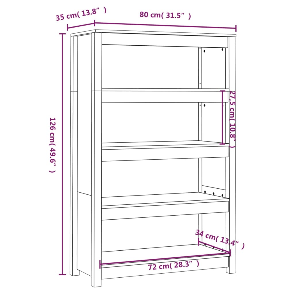 Bibliotecă, alb, 80x35x126 cm, lemn masiv de pin Lando - Lando