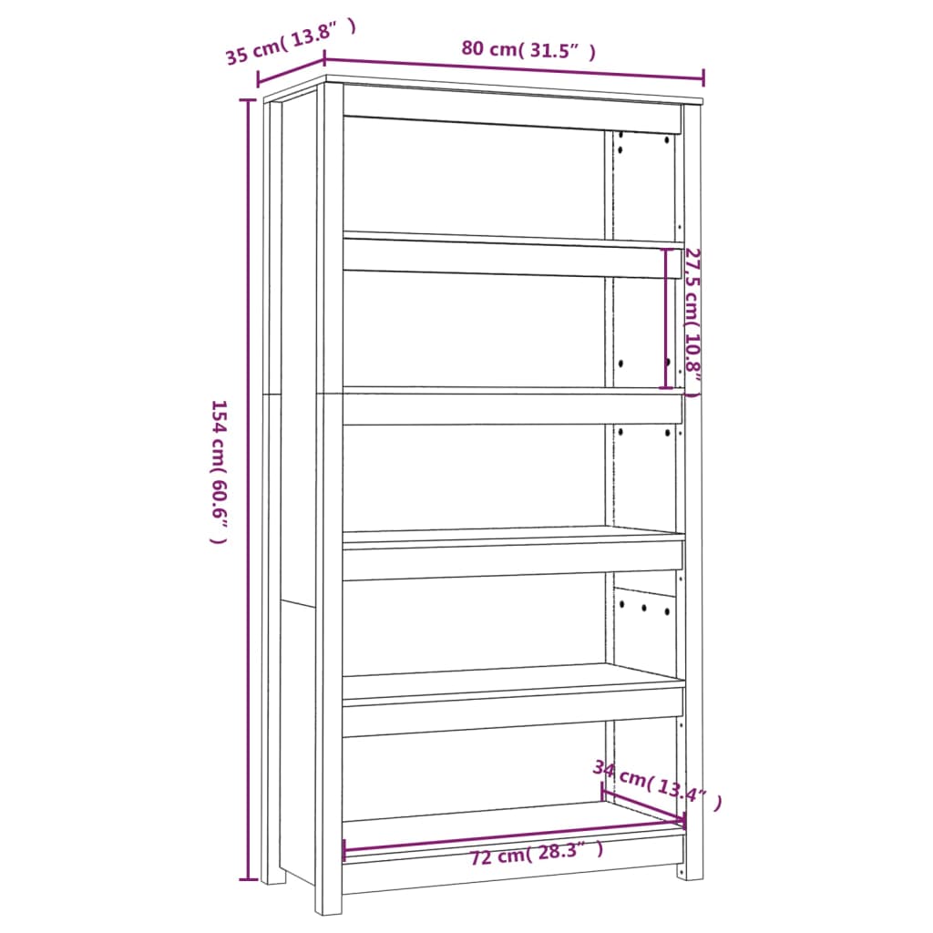 Bibliotecă, gri, 80x35x154 cm, lemn masiv de pin Lando - Lando