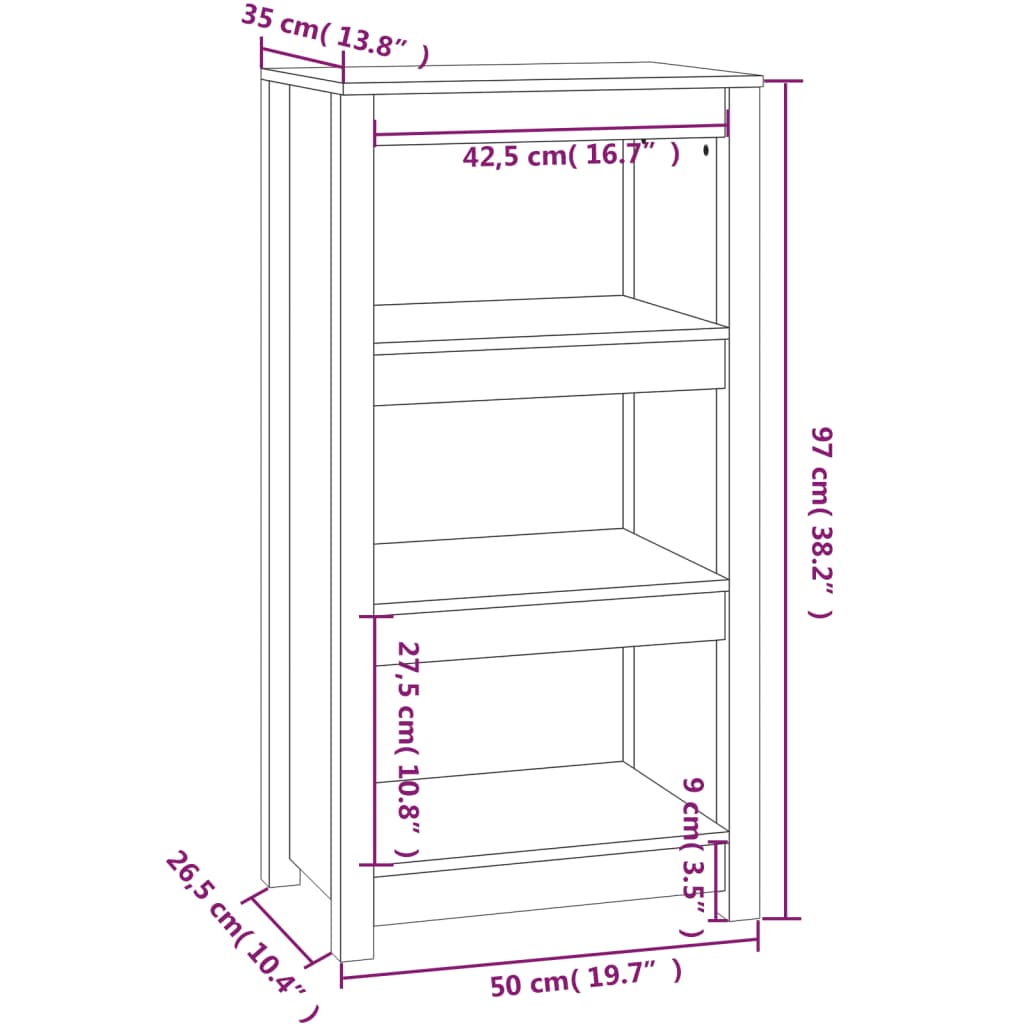 Bibliotecă, alb, 50x35x97 cm, lemn masiv de pin Lando - Lando