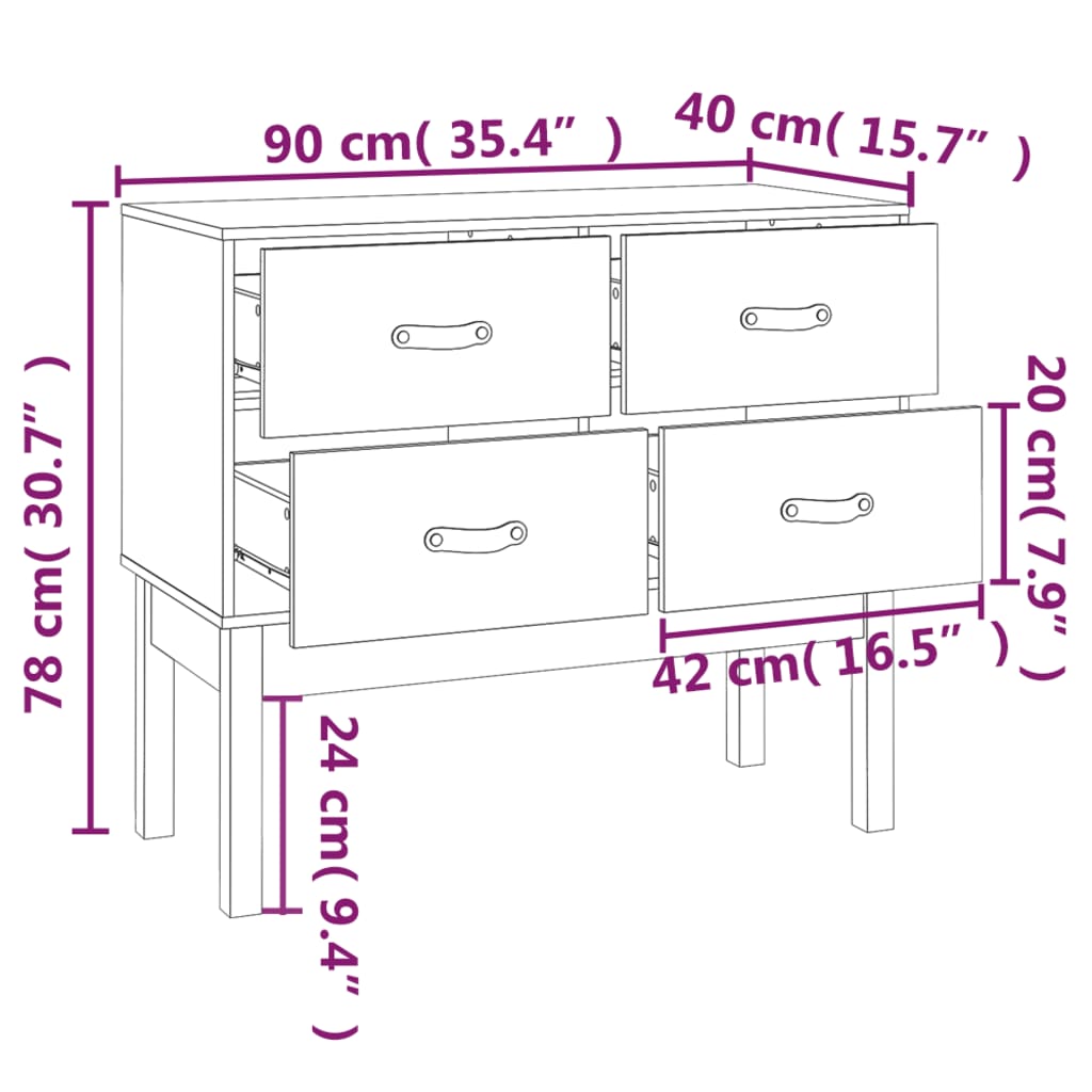 Dulap consolă, Alb, 90x40x78 cm, lemn masiv de pin Lando - Lando