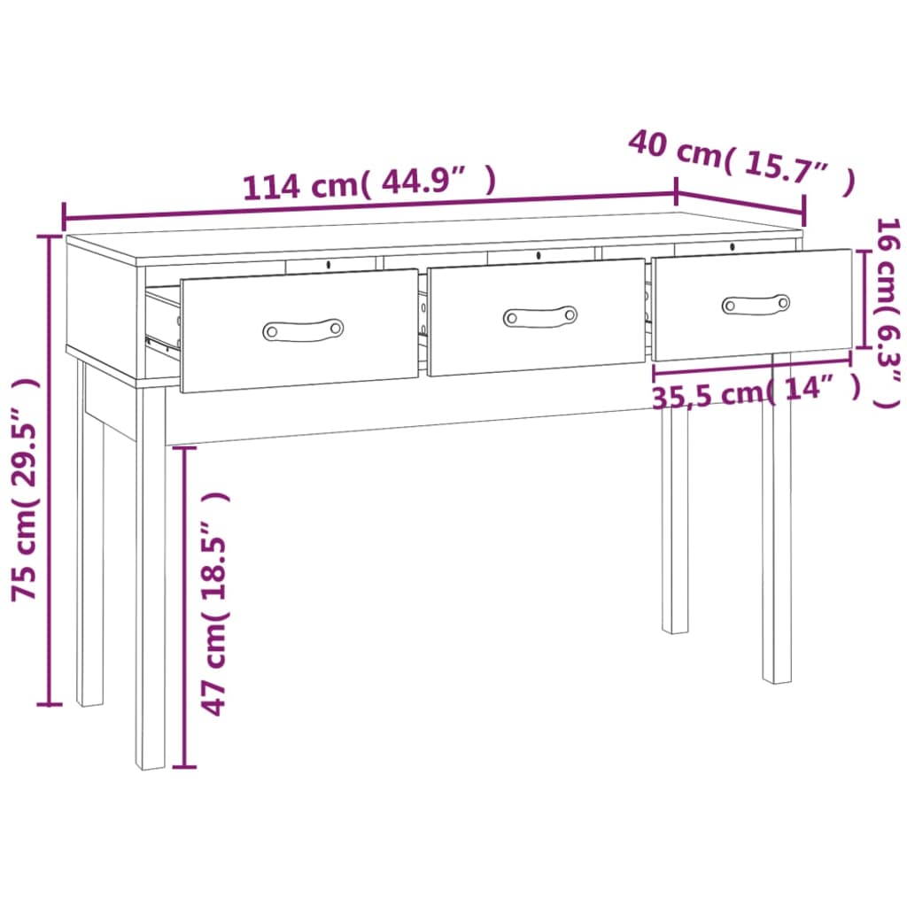 Masă consolă, alb, 114x40x75 cm, lemn masiv de pin Lando - Lando