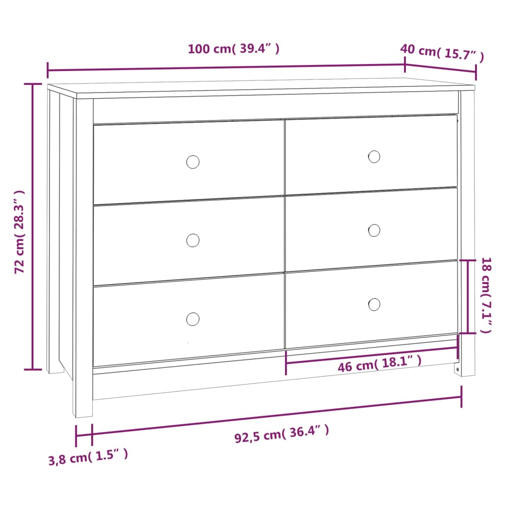 Dulap lateral, gri, 100x40x72 cm, lemn masiv de pin Lando - Lando