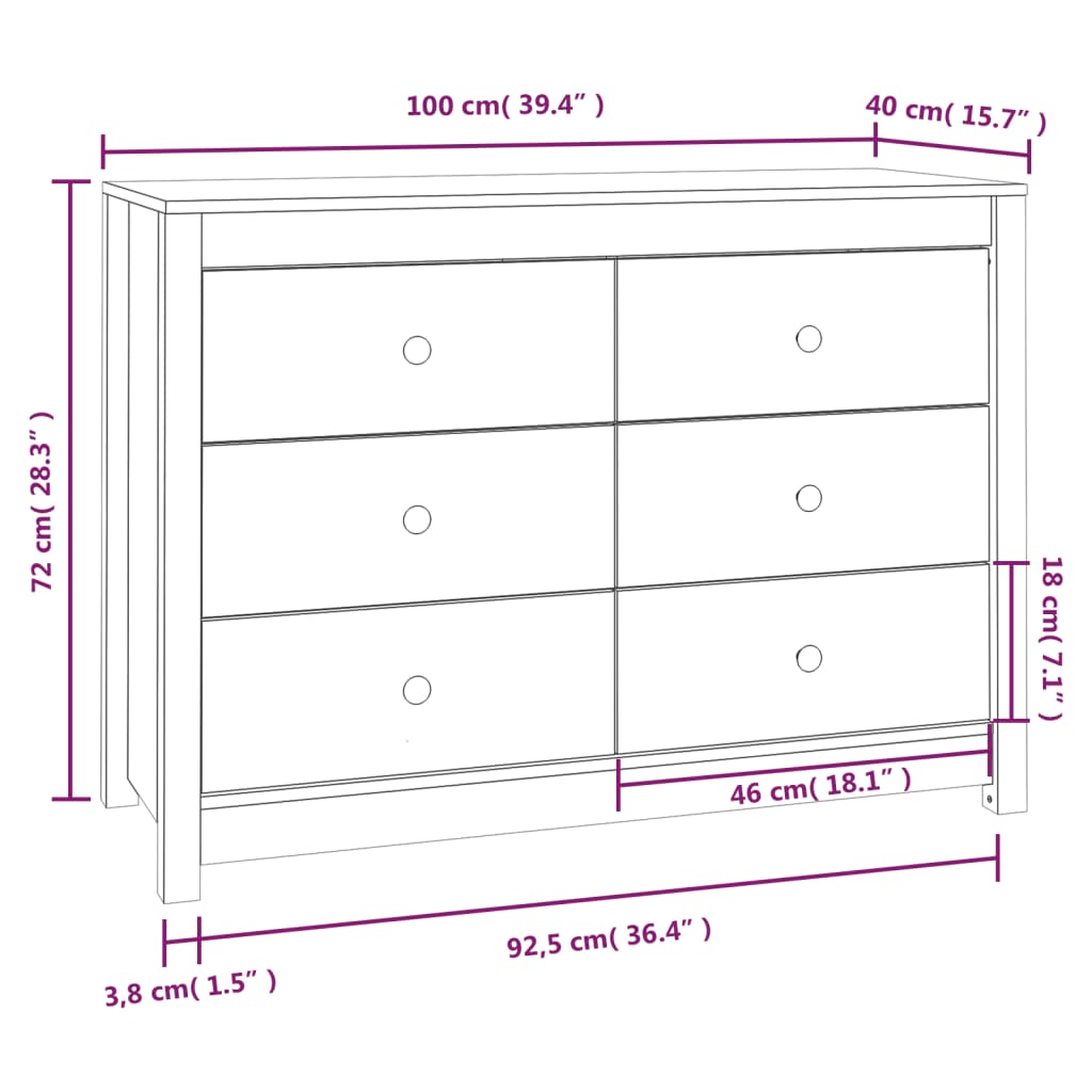 Dulap lateral, negru, 100x40x72 cm, lemn masiv de pin Lando - Lando